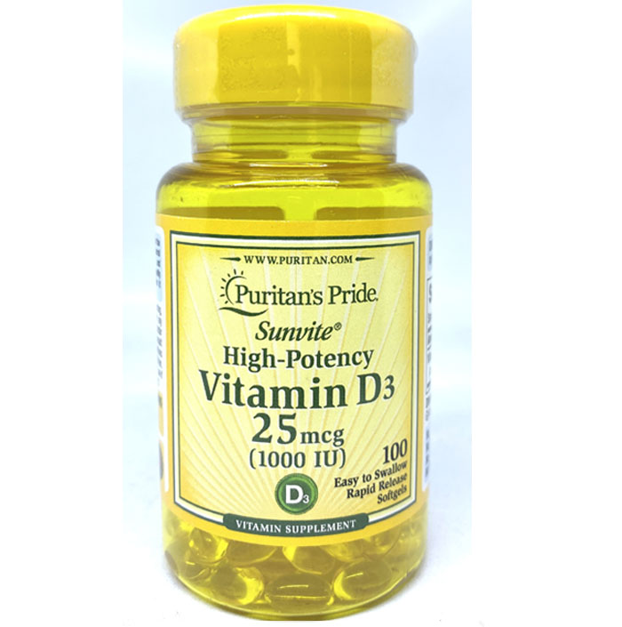 Puritan Pride   - Vitamin D3 25 Mcg - 100 Softgels