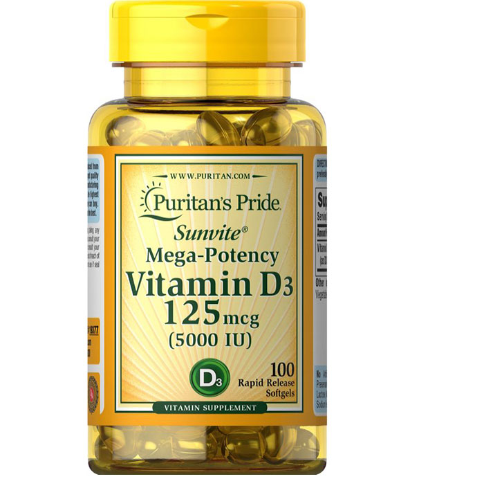 Puritan Pride   - Vitamin D3 125 Mcg - 100 Softgels