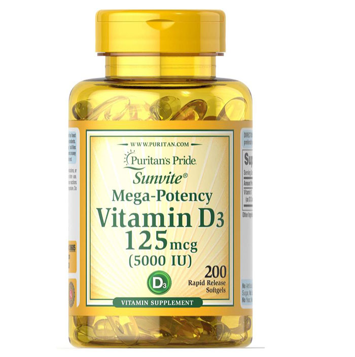 Puritan Pride   - Vitamin D3 125 Mcg - 200 Softgels