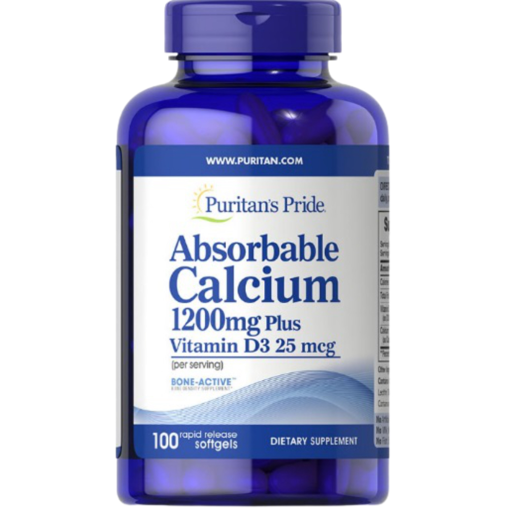 Puritan Pride   - Absorbable Calcium 1200 mg Plus Vitamin D3 25 mcg 100 Softgel